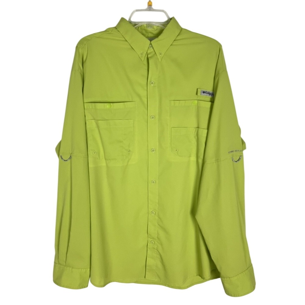 Columbia PFG Shirt Mens Large Green Long‎ Sleeve Fishing Hiking Omni-shade